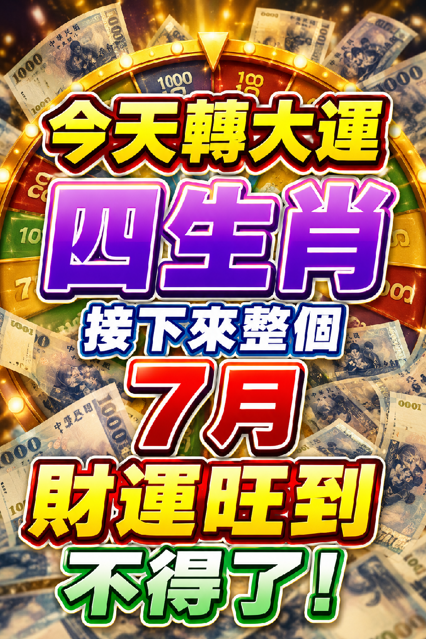 今天轉大運 四生肖 接下來整個 7 月 財運旺到不得了!